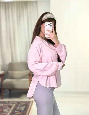 شومیز حوا پشت گره ای - صورتی پودری